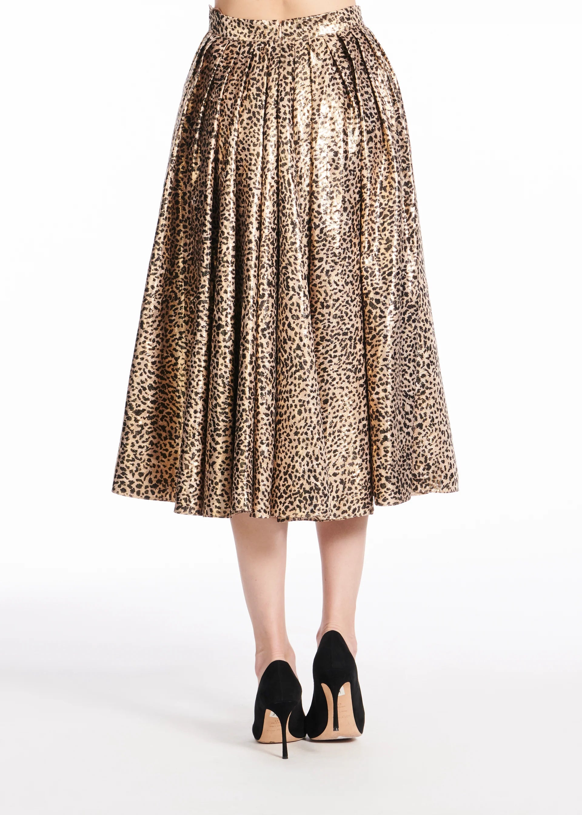 ANIMAL PRINT METALLIC JACQUARD TEA LENGTH SKIRT