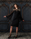 CREPE DRESS WITH CHIFFON SLEEVES AND NIGHT SKY BEADING