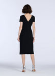 STRETCH CREPE ORGANZA CRYSTAL FLOWER APPLIQUE MIDI DRESS