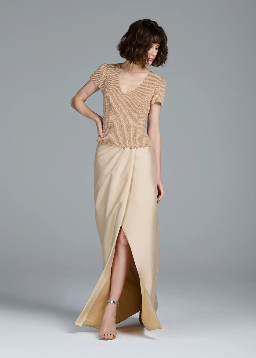 SOFT TAFFETA FAUX WRAP SKIRT