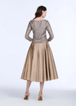 STRETCH SEQUIN THREE QUARTER SLEEVE BALLET NECK TOP