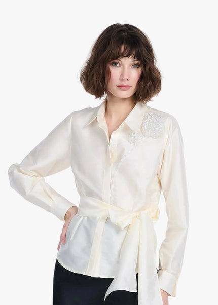 TAFFETA BLOUSE WITH CRYSTAL PEONY