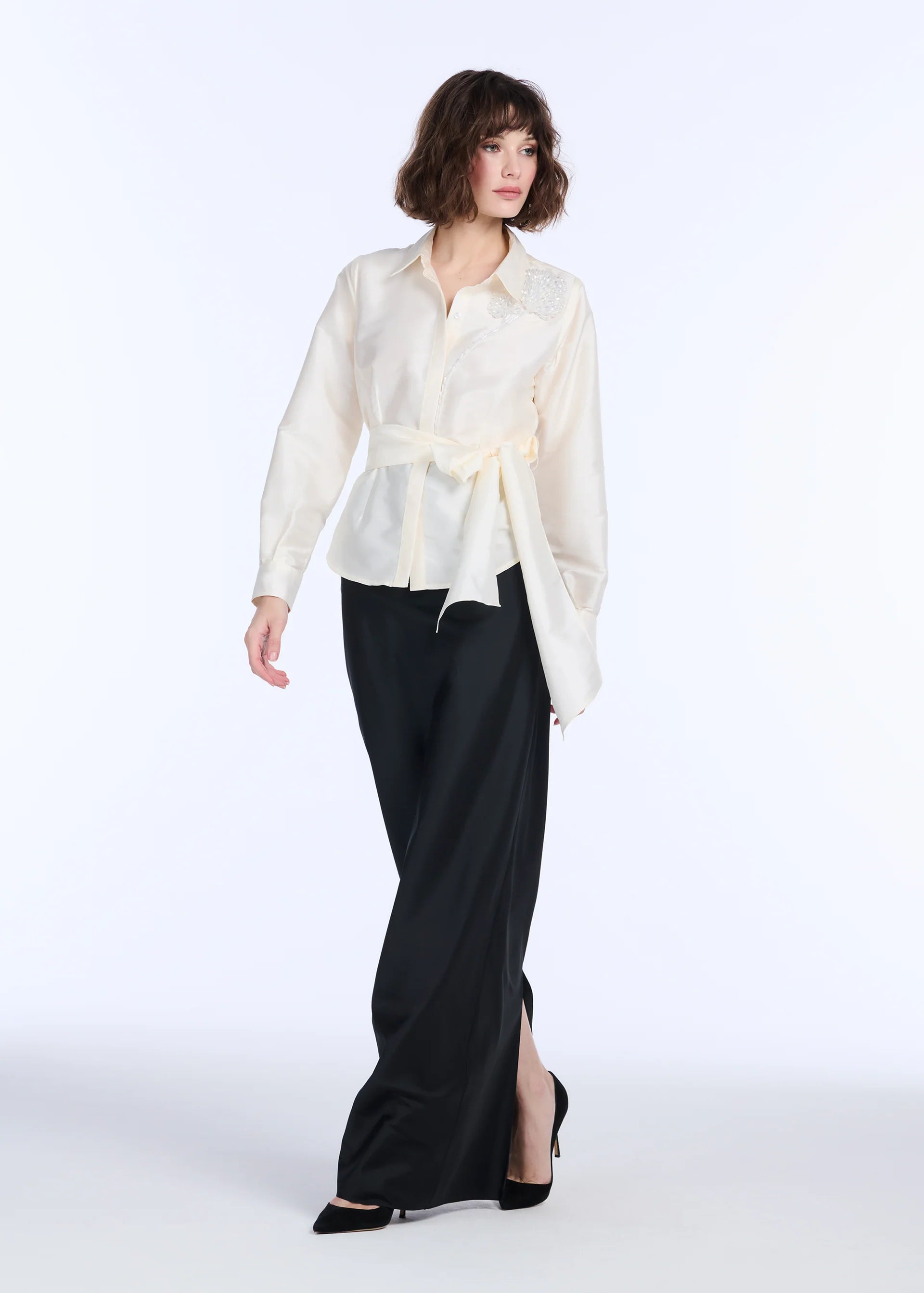 TAFFETA BLOUSE WITH CRYSTAL PEONY