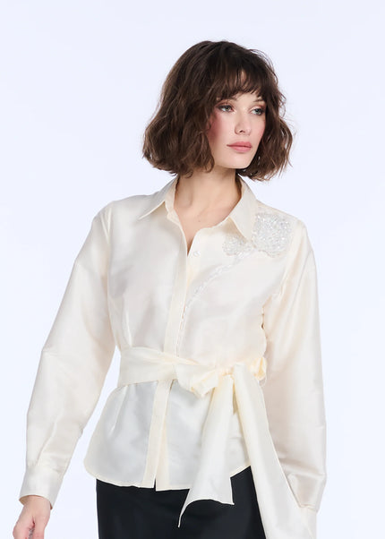 TAFFETA BLOUSE WITH CRYSTAL PEONY