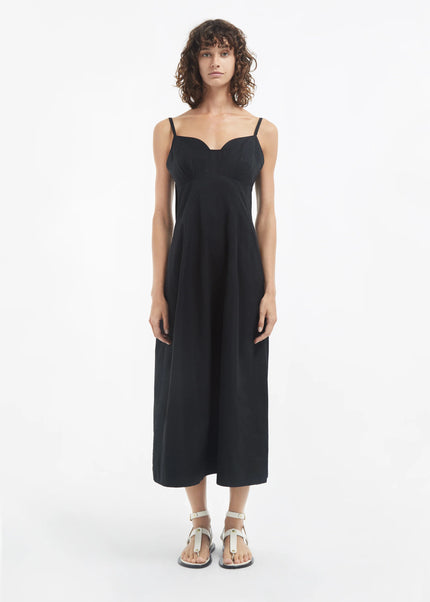 BUSTIER MIDI DRESS IN COTTON SATEEN