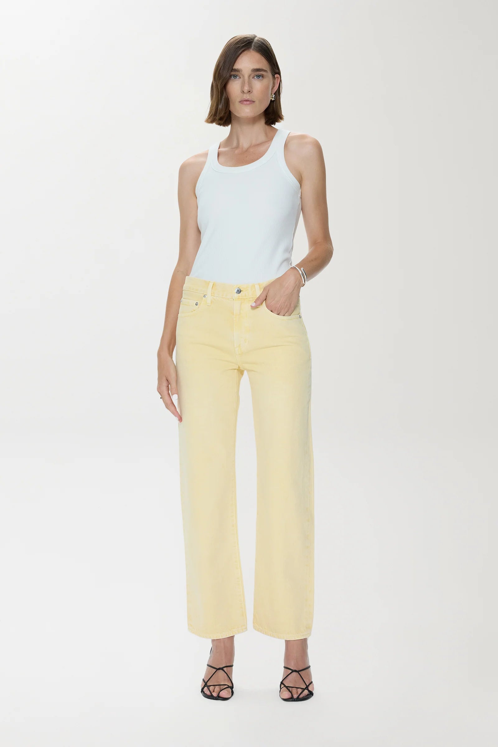 LEXI MID RISE BOWED STRAIGHT JEAN IN DAY GLOW