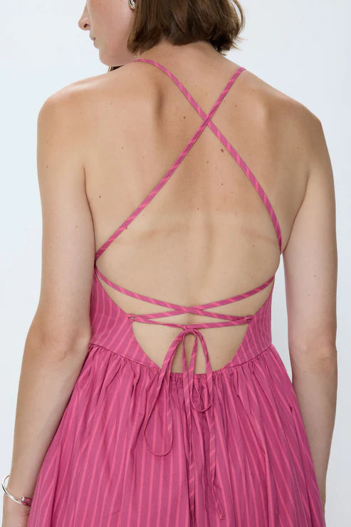 SADEE OPEN BACK DRESS IN MAGENTA STRIPE