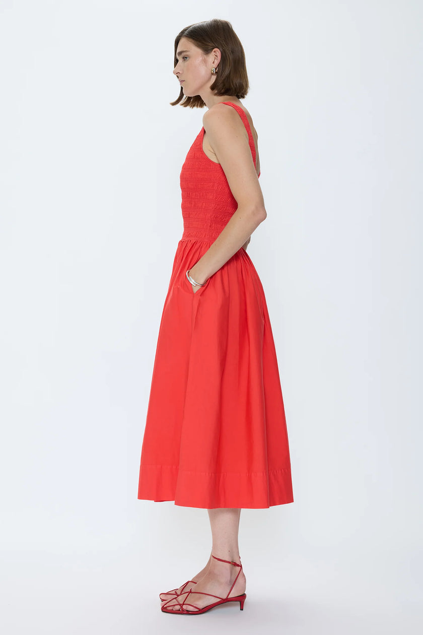 ALESSIA SMOCKED DROP WAIST DRESS MARASCHINO