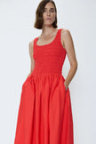 ALESSIA SMOCKED DROP WAIST DRESS MARASCHINO