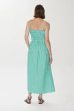BIANCA SHIRRED BODICE DRESS IN GREEN BLUE STRIPE
