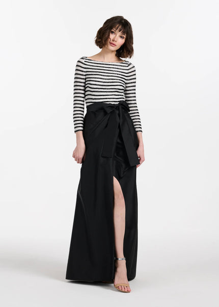 BEADED STRIPED GOWN WITH TAFFETA SKIRT