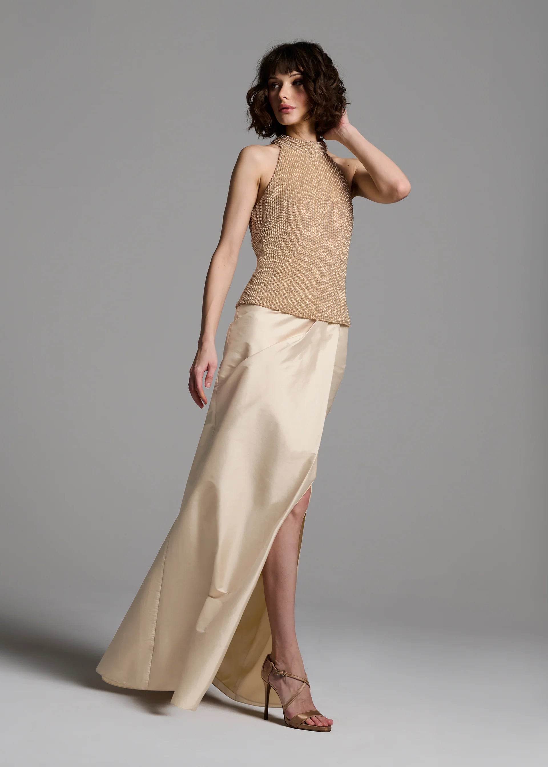 SOFT TAFFETA FAUX WRAP SKIRT
