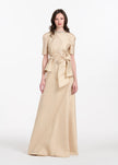 DRAPED TAFFETA BLOUSE WITH CRYSTAL NECKLACE