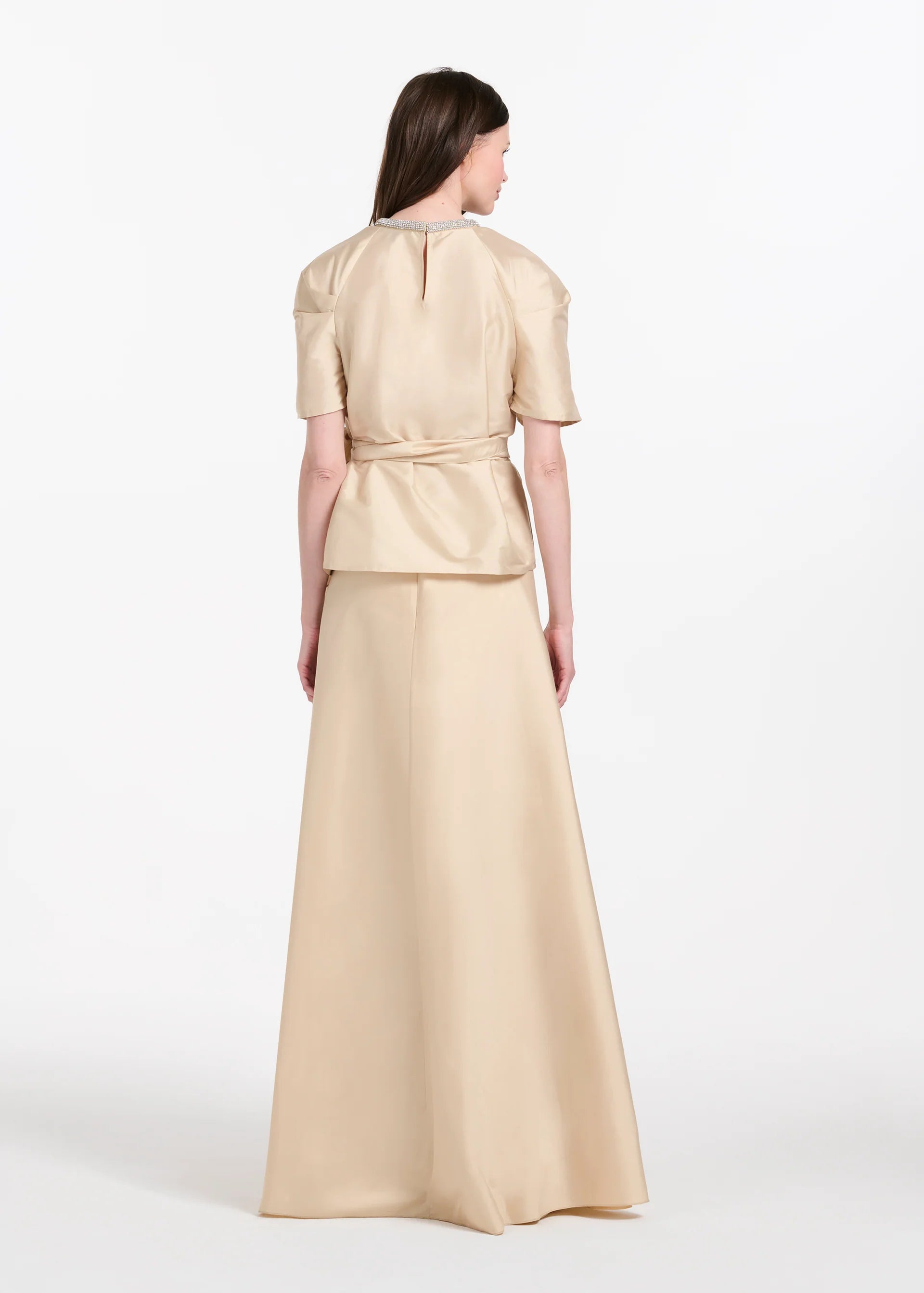 DRAPED TAFFETA BLOUSE WITH CRYSTAL NECKLACE