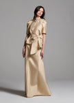 DRAPED TAFFETA BLOUSE WITH CRYSTAL NECKLACE
