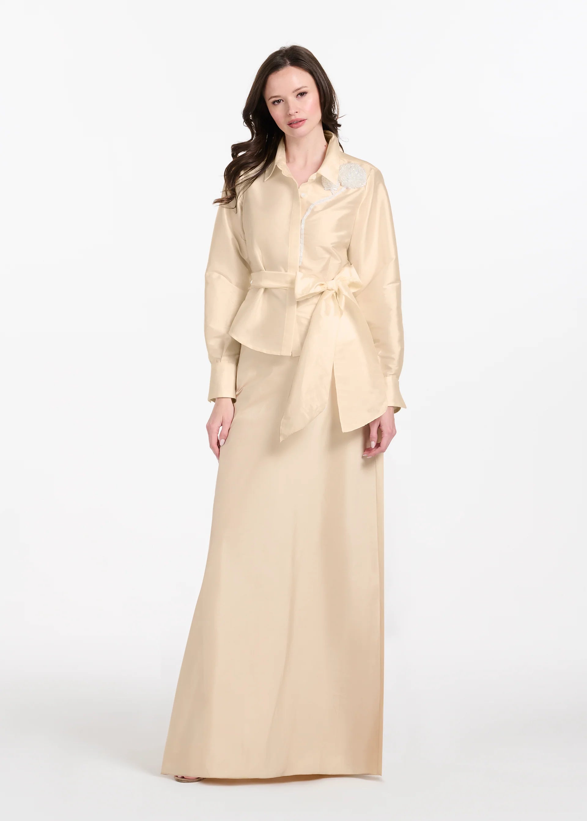 TAFFETA BLOUSE WITH CRYSTAL PEONY