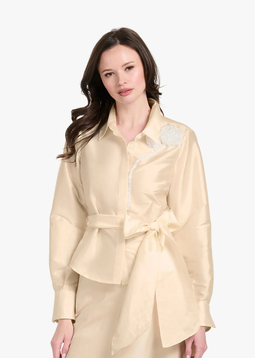 TAFFETA BLOUSE WITH CRYSTAL PEONY