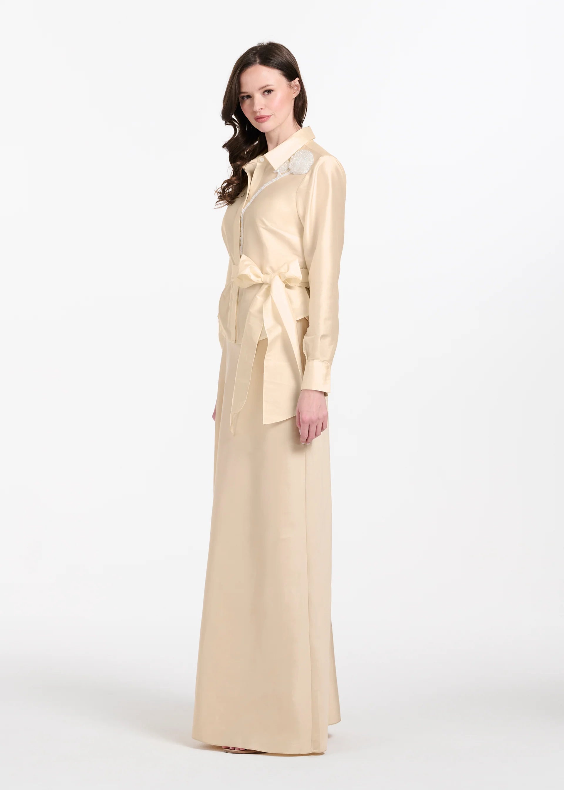 TAFFETA BLOUSE WITH CRYSTAL PEONY