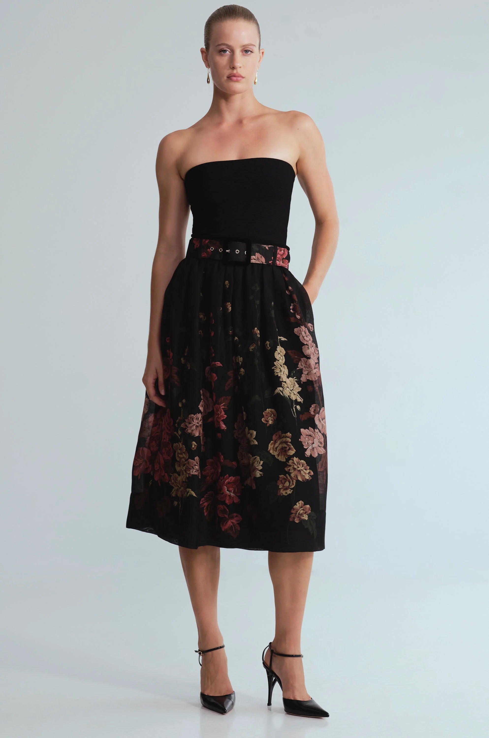 ALBA MIDI SKIRT IN MEADOWS BLACK