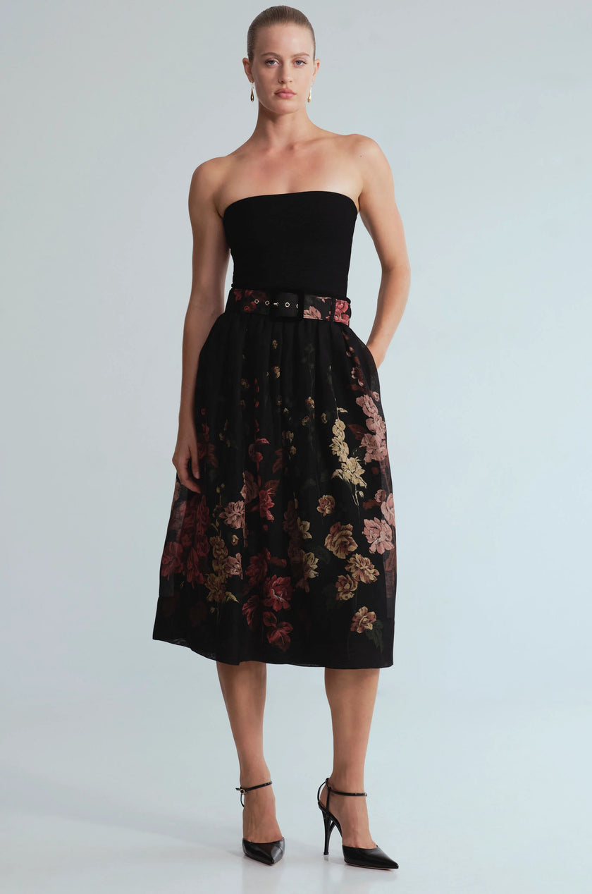 ALBA MIDI SKIRT IN MEADOWS BLACK
