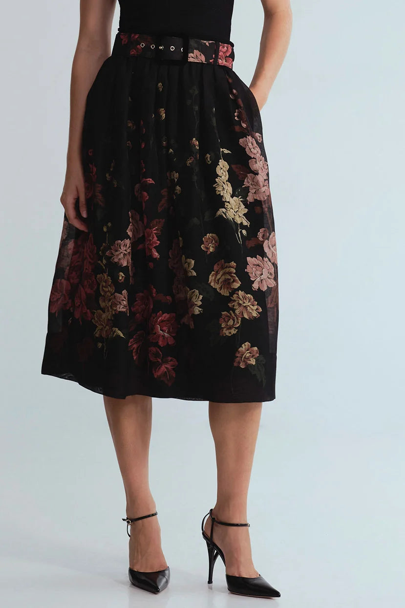 ALBA MIDI SKIRT IN MEADOWS BLACK