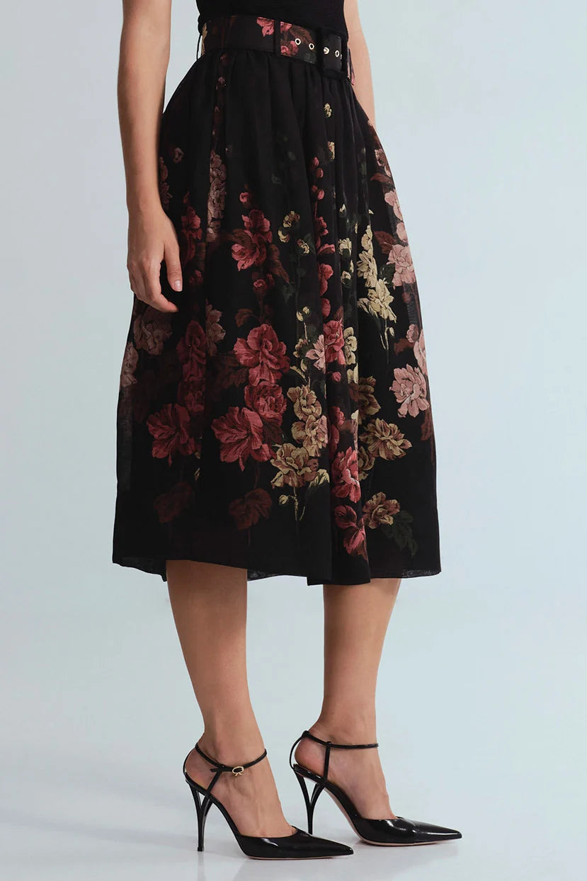ALBA MIDI SKIRT IN MEADOWS BLACK