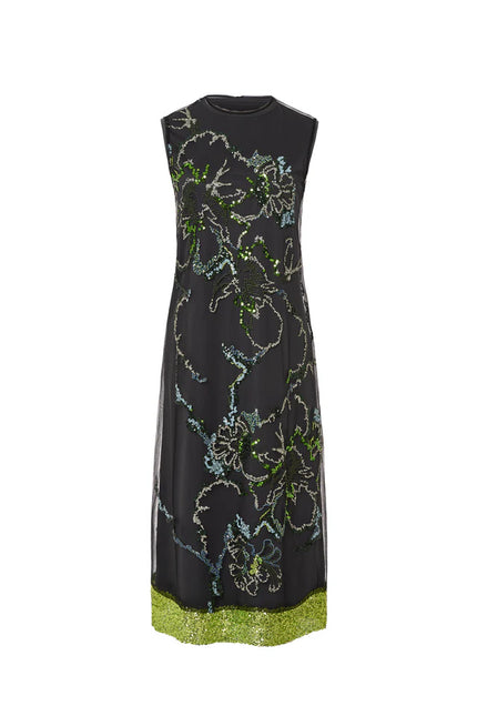 FLORAL SEQUIN EMBROIDERED TULLE DRESS