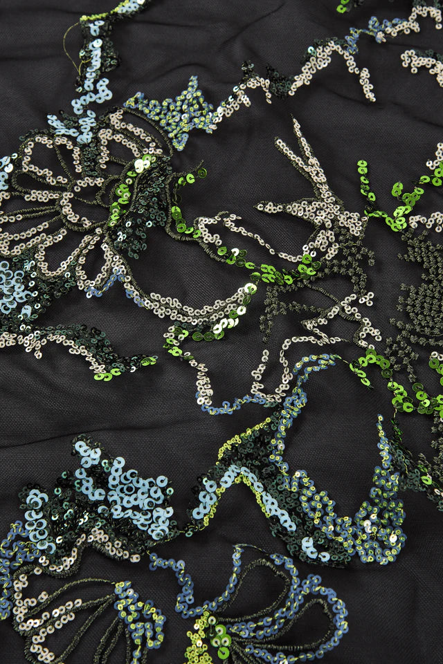 FLORAL SEQUIN EMBROIDERED TULLE DRESS