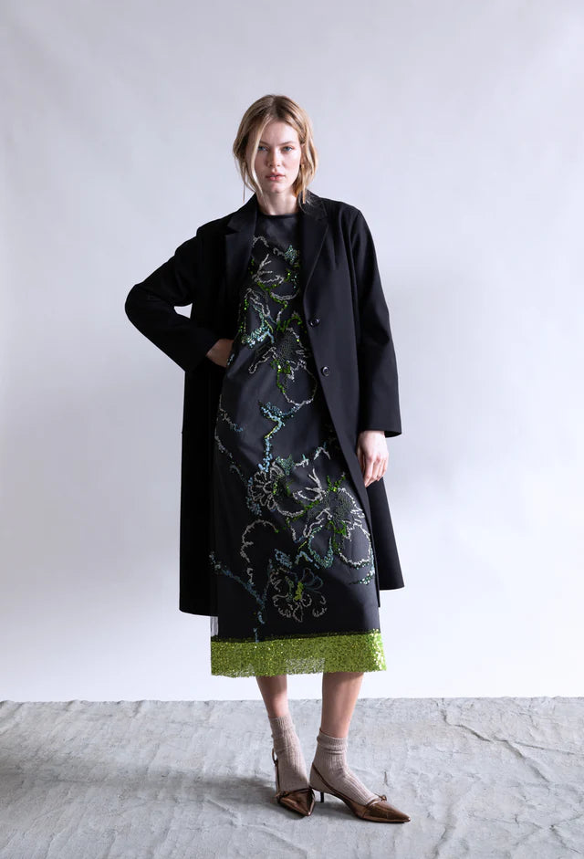 FLORAL SEQUIN EMBROIDERED TULLE DRESS