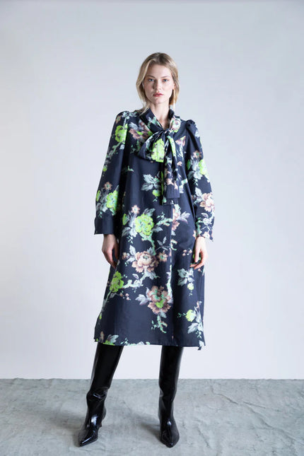 INDIAN FLOWER JULIET SLEEVE DRESS