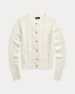 CABLE KNIT CASHMERE CREWNECK CARDIGAN