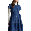 BELTED TIERED DENIM SHIRTDRESS