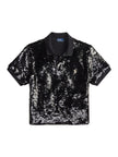 SLIM FIT SEQUIN POLO TOP