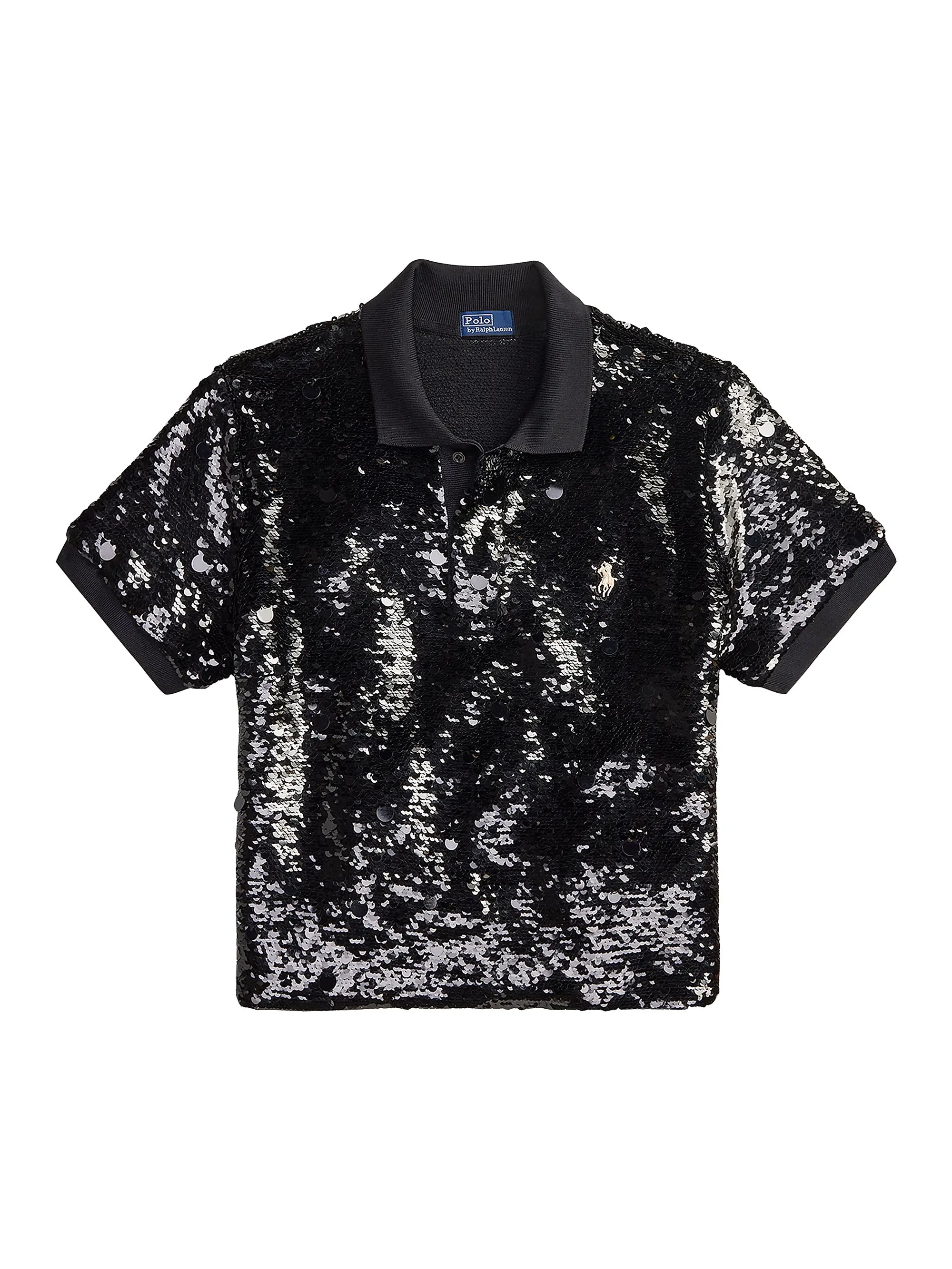SLIM FIT SEQUIN POLO TOP