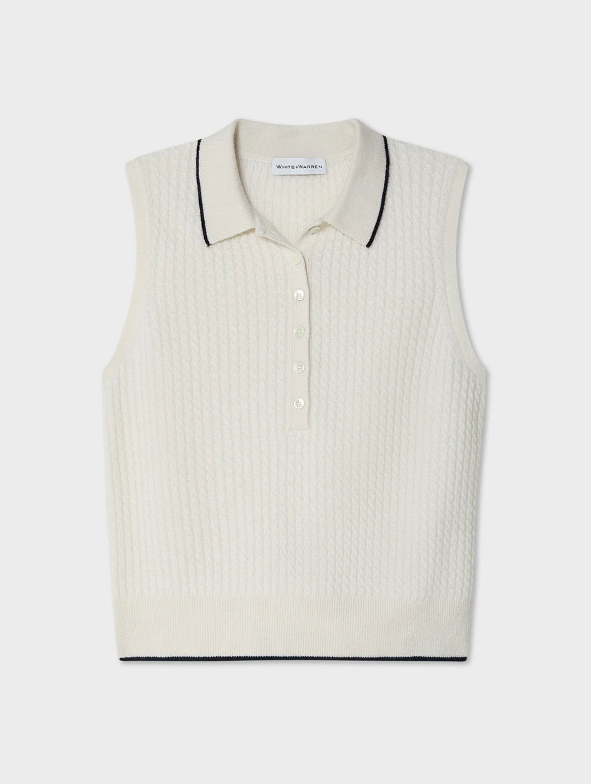 CASHMERE CABLE SLEEVELESS POLO