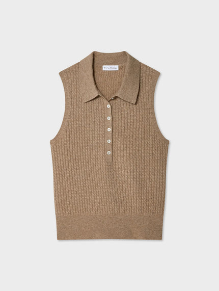 CASHMERE CABLE SLEEVELESS POLO