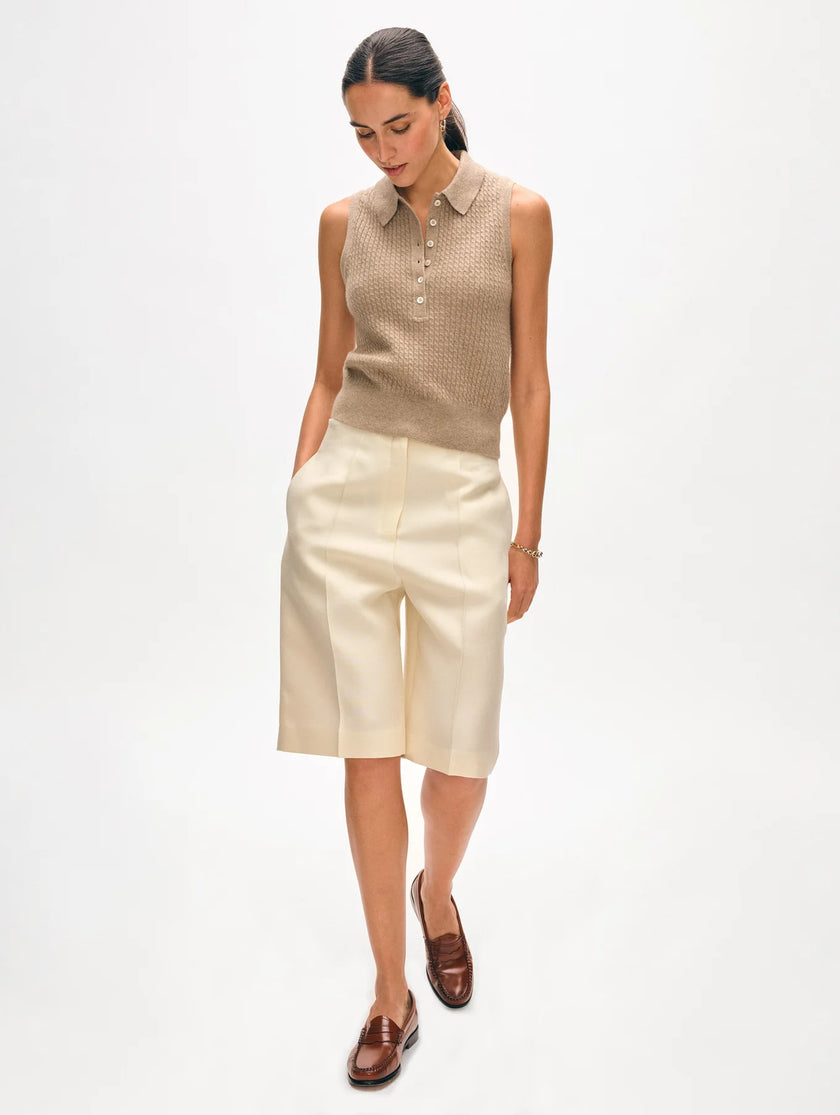 CASHMERE CABLE SLEEVELESS POLO