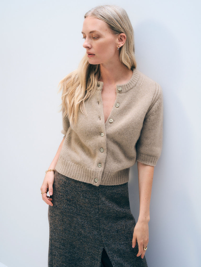 CASHMERE SHORT SLEEVE CARDIGAN