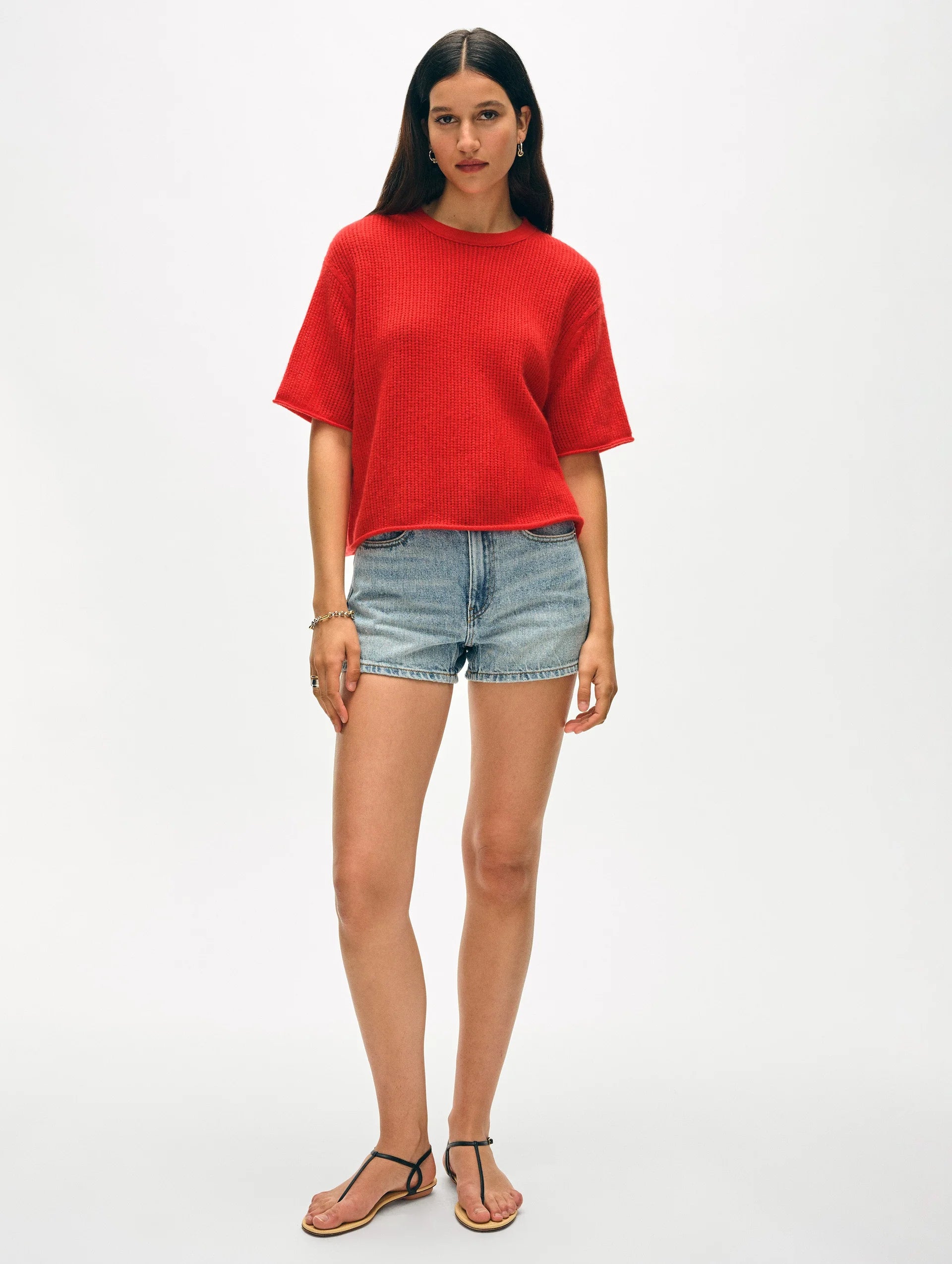 CASHMERE WAFFLE MESH TEE