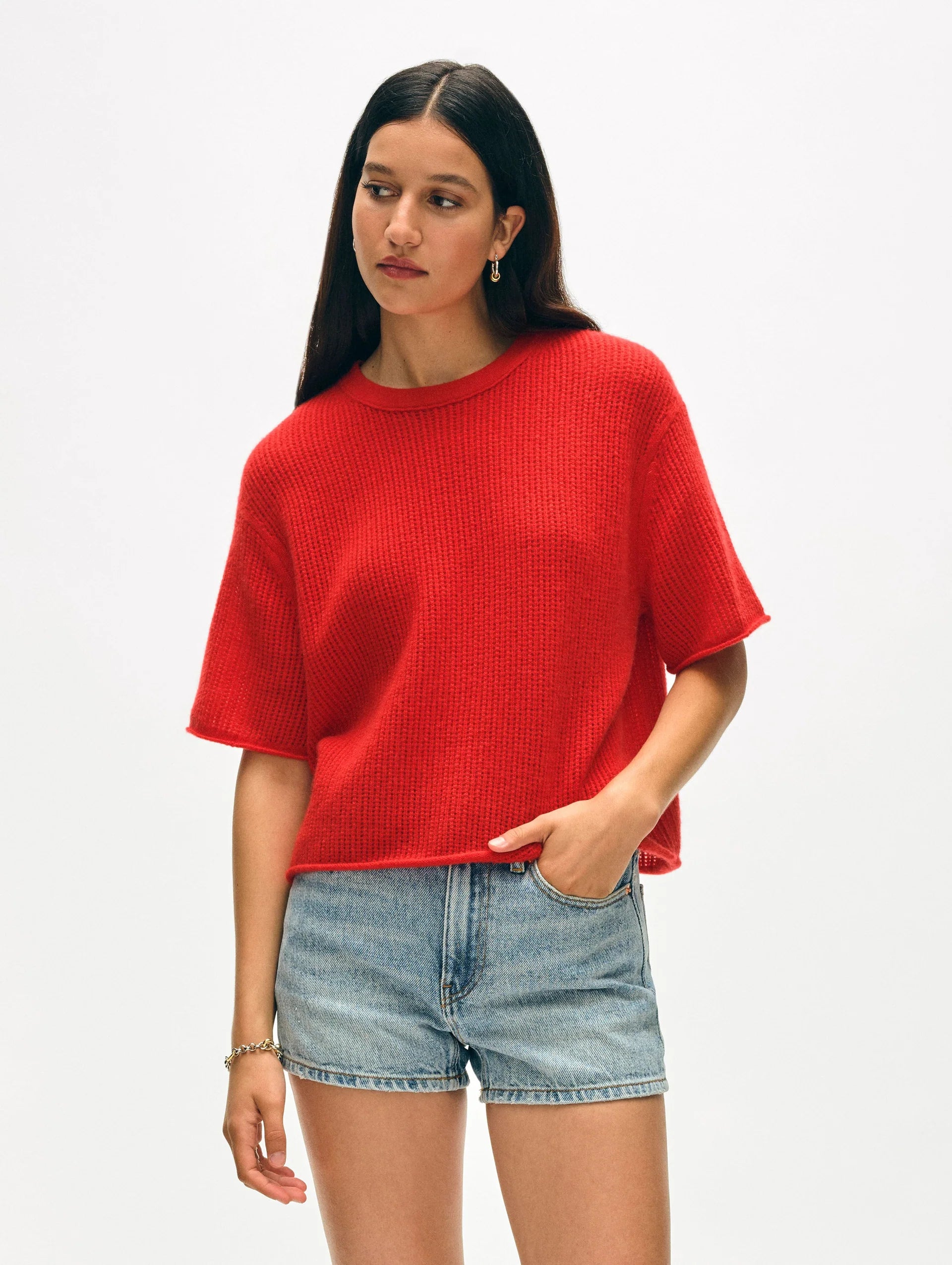 CASHMERE WAFFLE MESH TEE