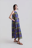 RETRO PRISM LONG SLEEVELESS DRESS WITH SIDE ASYMMETRY