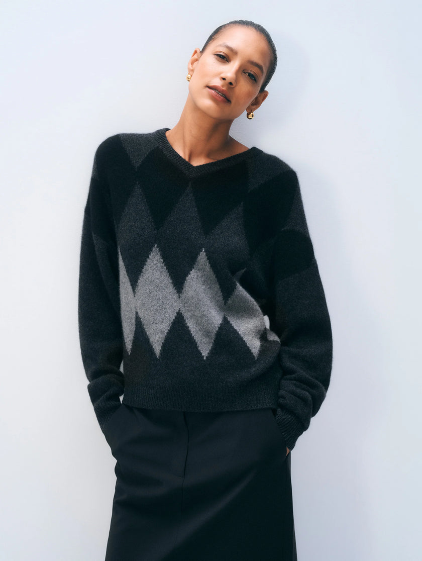 CASHMERE ARGYLE OVERSIZE VNECK
