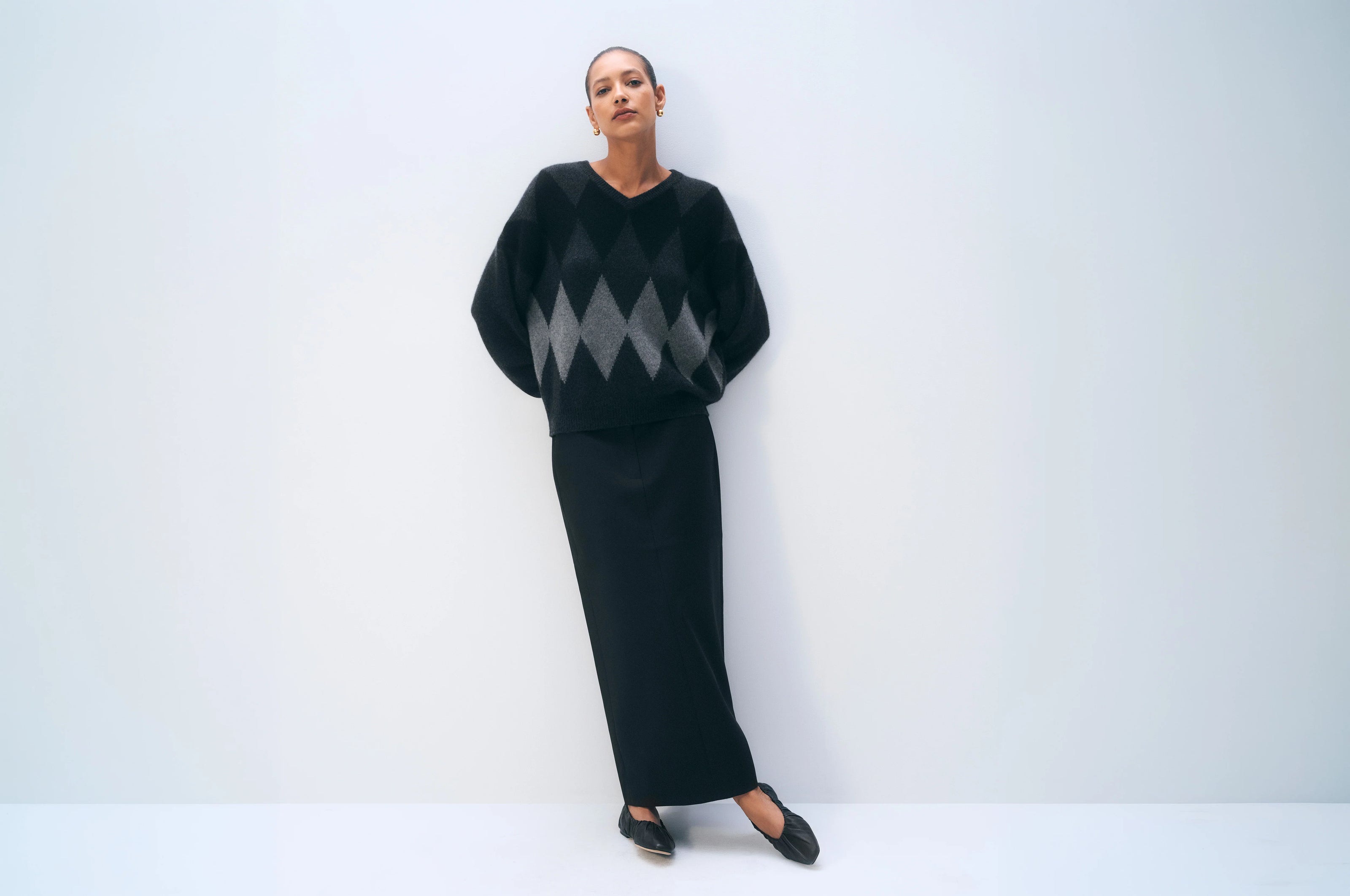 CASHMERE ARGYLE OVERSIZE VNECK