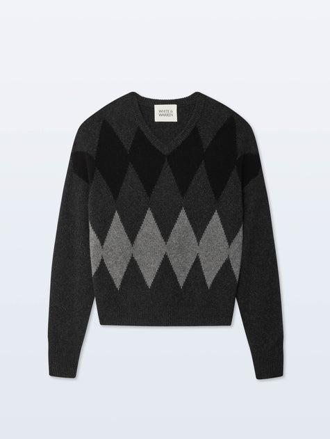 CASHMERE ARGYLE OVERSIZE VNECK