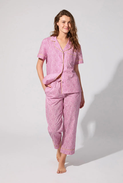 SHORT SLEEVE CLASSIC WOVEN COTTON POPLIN CROPPED PJ SET
