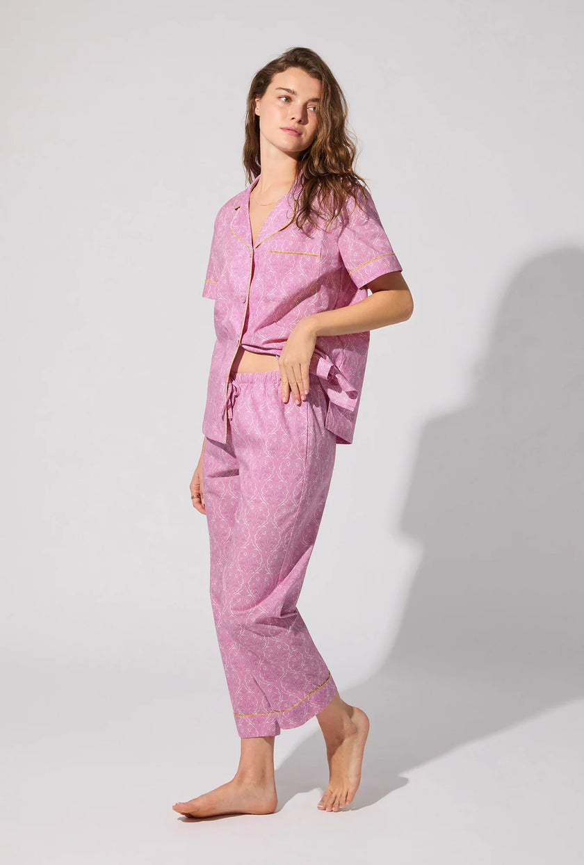 SHORT SLEEVE CLASSIC WOVEN COTTON POPLIN CROPPED PJ SET