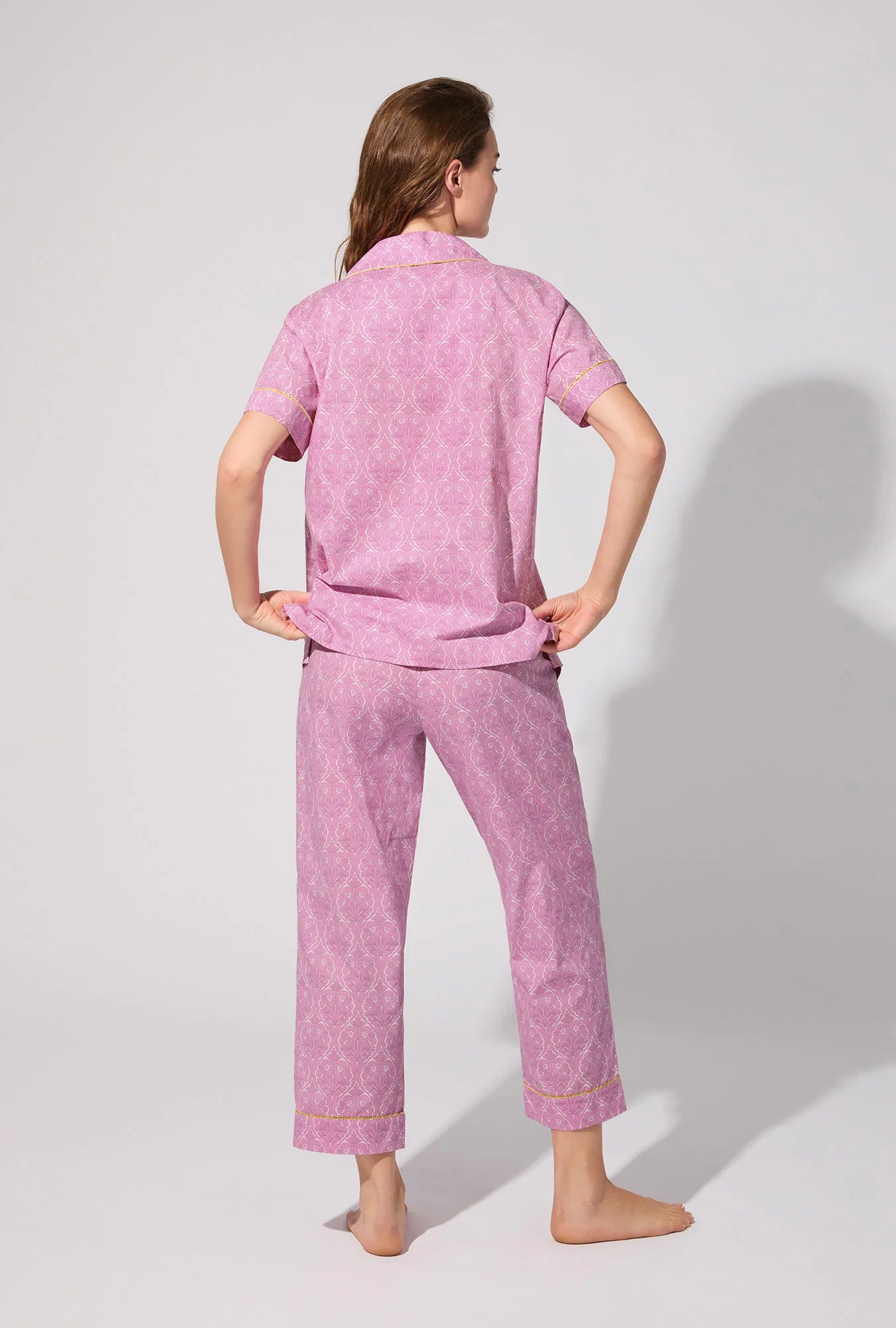 SHORT SLEEVE CLASSIC WOVEN COTTON POPLIN CROPPED PJ SET