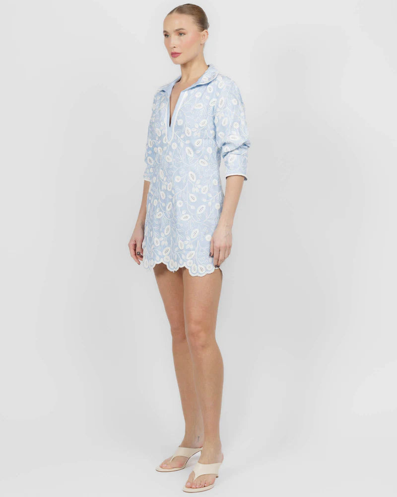 FREYA EMBROIDERED LINEN MINI DRESS