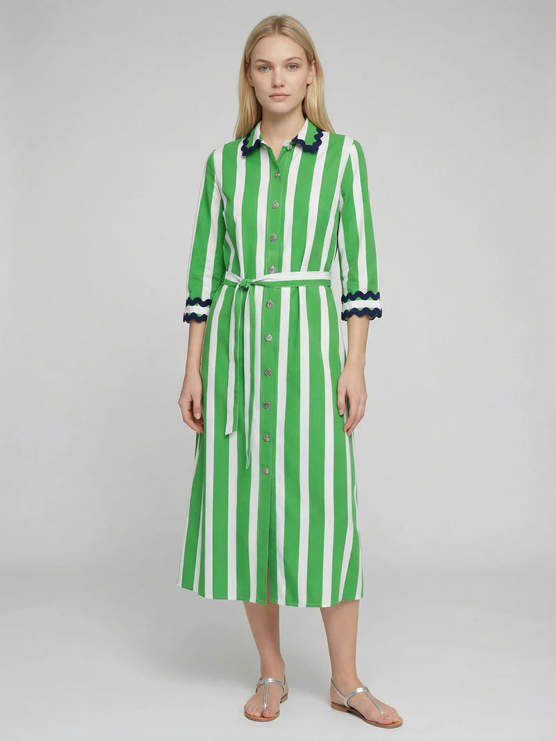 GREEN STRIPE SHIRT DRESS
