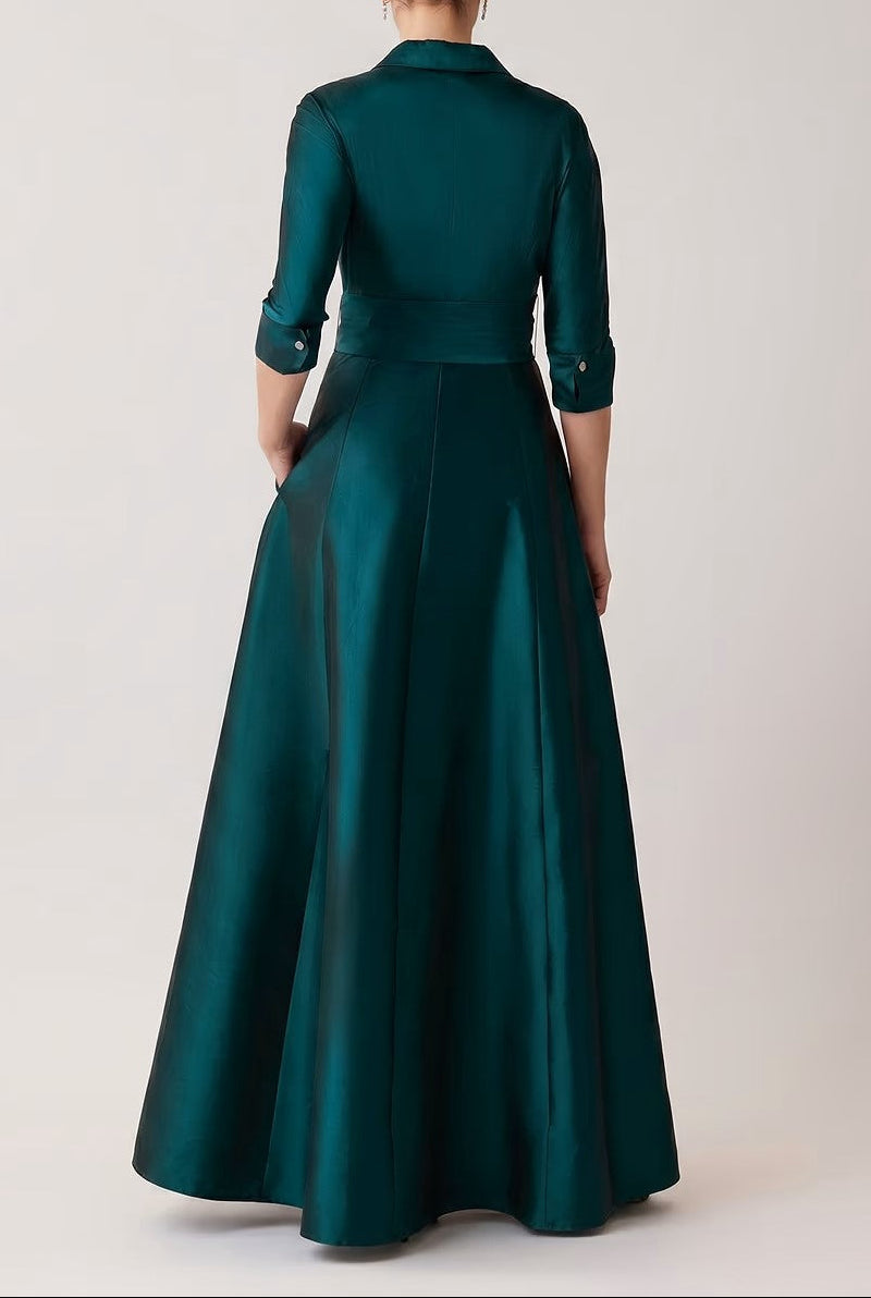 TAFFETA SHIRT WAIST GOWN IN FOREST